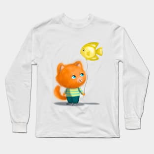 Cute fluffy kitten with air balloon Long Sleeve T-Shirt